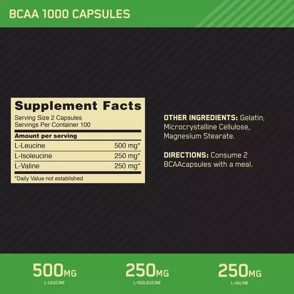 Optimum Nutrition BCAA 1000 200 Capsules (100 Servings) Slovenija | XHT-802913