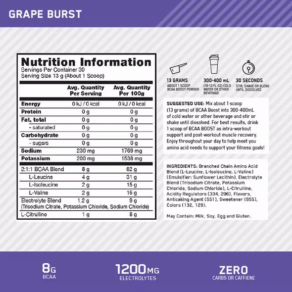 Optimum Nutrition BCAA Boost Grape 30 Serves Slovenija | HDK-205196