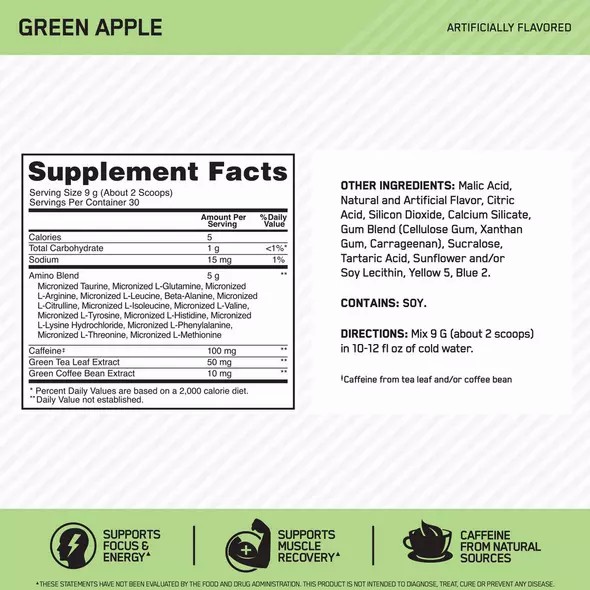 Optimum Nutrition ESSENTIAL AMIN.O. ENERGY® Green Apple 0.6 lb (30 Servings) Slovenija | XTU-908431