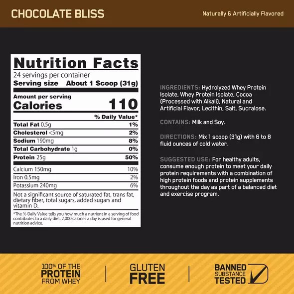 Optimum Nutrition GOLD STANDARD® 100% Isolate Chocolate Bliss 3 lb (44 Servings) Slovenija | PRZ-905613