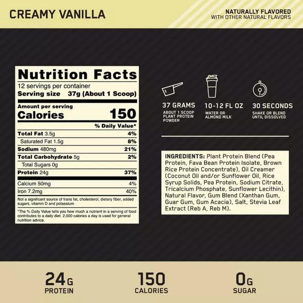 Optimum Nutrition GOLD STANDARD® 100% Plant Creamy Vanilla 0.98 lb (12 Servings) Slovenija | JNX-827309