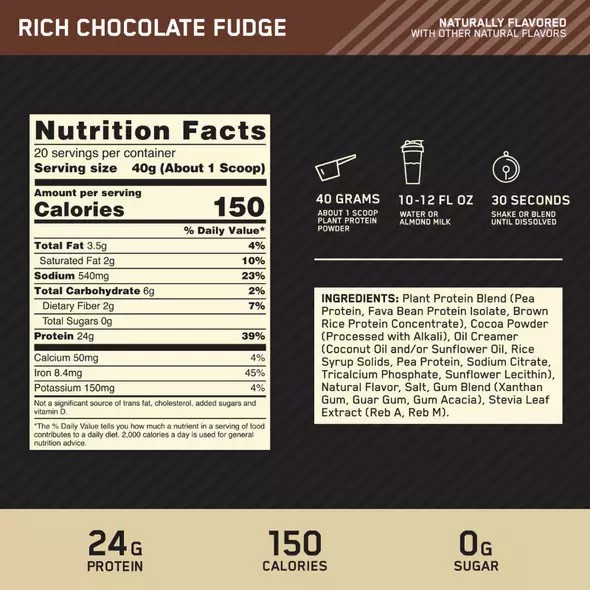 Optimum Nutrition GOLD STANDARD® 100% Plant Rich Chocolate Fudge 1.06 lb (12 Servings) Slovenija | OWM-839427