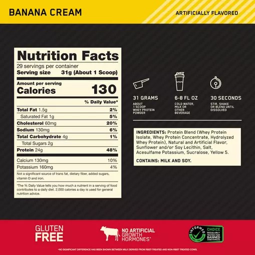 Optimum Nutrition GOLD STANDARD 100% WHEY™ Banana Cream 2 lb (29 Servings) Slovenija | XIN-203789