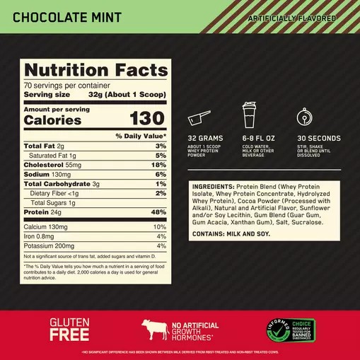 Optimum Nutrition GOLD STANDARD 100% WHEY™ Chocolate Mint 5 lb (70 Servings) Slovenija | GPH-973281