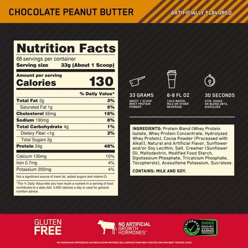 Optimum Nutrition GOLD STANDARD 100% WHEY™ Chocolate Peanut Butter 1.5 lb (22 Servings) Slovenija | SCX-384607