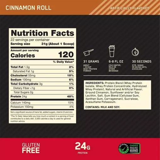 Optimum Nutrition GOLD STANDARD 100% WHEY™ Cinnamon Roll 1.5 lb (22 Servings) Slovenija | MIL-297540