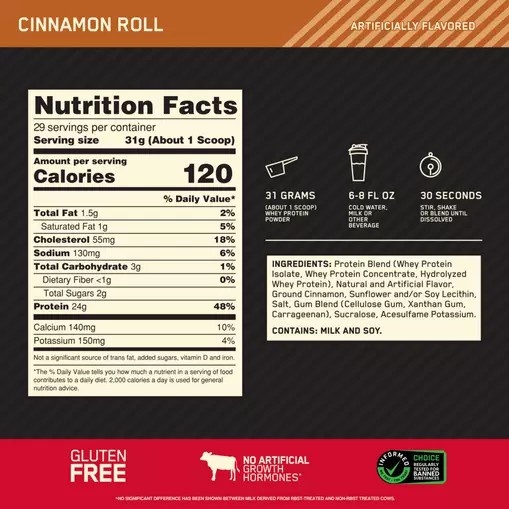 Optimum Nutrition GOLD STANDARD 100% WHEY™ Cinnamon Roll 2 lb (29 Servings) Slovenija | WAG-645190