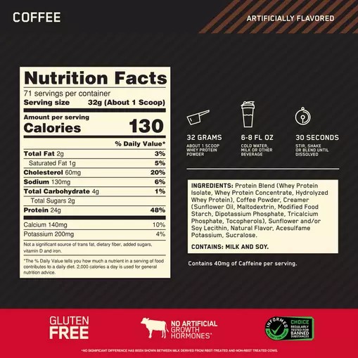 Optimum Nutrition GOLD STANDARD 100% WHEY™ Coffee 5 lb (71 Servings) Slovenija | PBX-076428