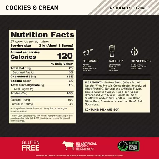 Optimum Nutrition GOLD STANDARD 100% WHEY™ Cookies & Cream 2 lb (27 Servings) Slovenija | HRI-698312