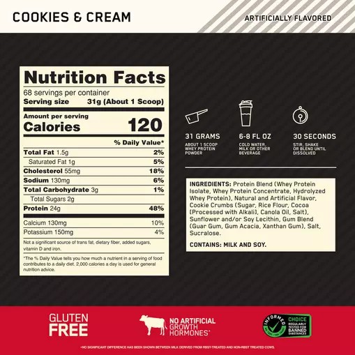 Optimum Nutrition GOLD STANDARD 100% WHEY™ Cookies & Cream 5 lb (68 Servings) Slovenija | KPR-812496