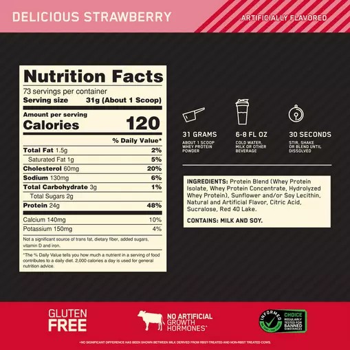 Optimum Nutrition GOLD STANDARD 100% WHEY™ Delicious Strawberry 5 lb (73 Servings) Slovenija | PXZ-254816