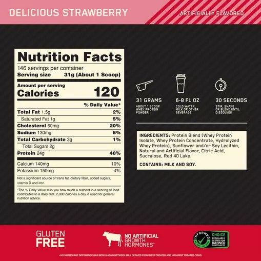 Optimum Nutrition GOLD STANDARD 100% WHEY™ Delicious Strawberry 10 lb (146 Servings) Slovenija | UCK-875231