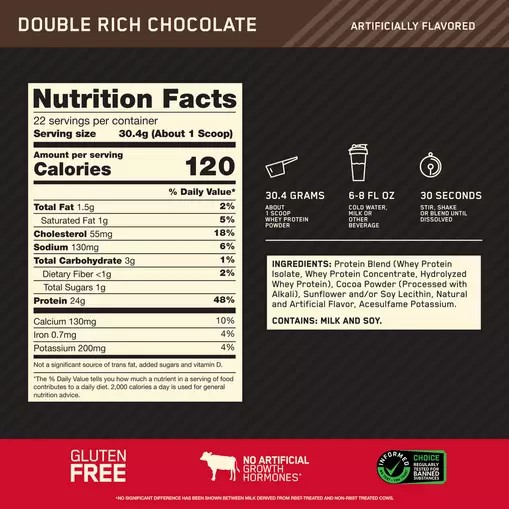 Optimum Nutrition GOLD STANDARD 100% WHEY™ Double Rich Chocolate 1.5 lb (22 Servings) Slovenija | QVM-872516