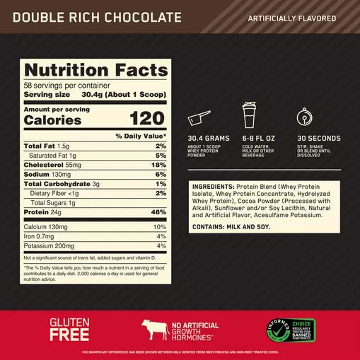 Optimum Nutrition GOLD STANDARD 100% WHEY™ Double Rich Chocolate 4 lb (58 Servings) Slovenija | KEV-267053