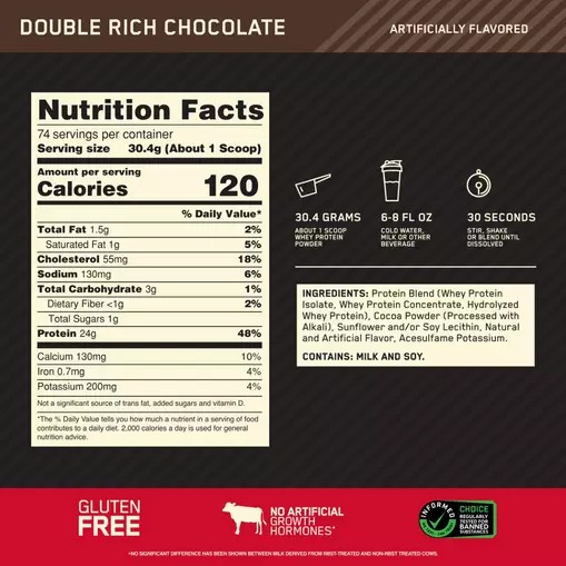 Optimum Nutrition GOLD STANDARD 100% WHEY™ Double Rich Chocolate 5 lb (74 Servings) Slovenija | UHS-365048