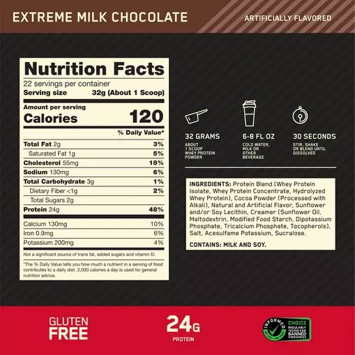 Optimum Nutrition GOLD STANDARD 100% WHEY™ Extreme Milk Chocolate 1.5 lb (22 Servings) Slovenija | IXN-642835