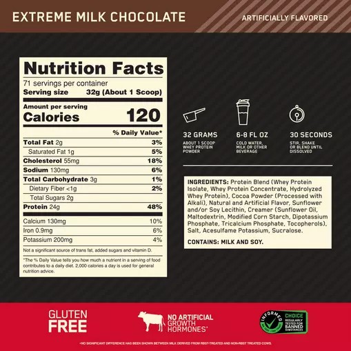 Optimum Nutrition GOLD STANDARD 100% WHEY™ Extreme Milk Chocolate 5 lb (71 Servings) Slovenija | ZHX-482907