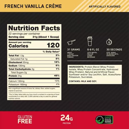 Optimum Nutrition GOLD STANDARD 100% WHEY™ French Vanilla Creme 1.5 lb (22 Servings) Slovenija | FPT-534610