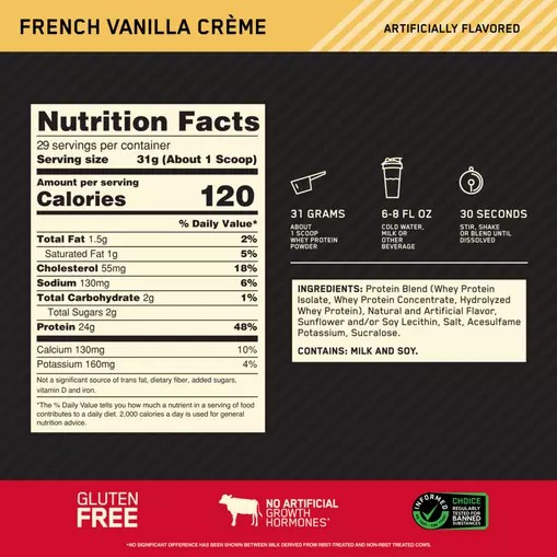 Optimum Nutrition GOLD STANDARD 100% WHEY™ French Vanilla Creme 2 lb (29 Servings) Slovenija | TBZ-103754