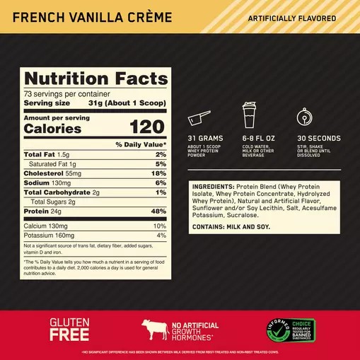 Optimum Nutrition GOLD STANDARD 100% WHEY™ French Vanilla Creme 5 lb (73 Servings) Slovenija | QVP-047296