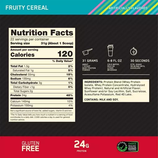 Optimum Nutrition GOLD STANDARD 100% WHEY™ Fruity Cereal 1.5 lb (22 Servings) Slovenija | TYZ-749318