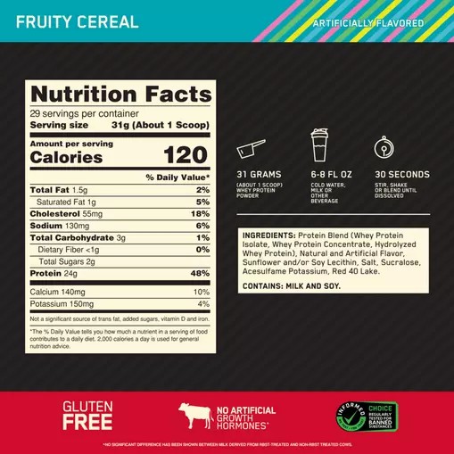 Optimum Nutrition GOLD STANDARD 100% WHEY™ Fruity Cereal 2 lb (29 Servings) Slovenija | REQ-029716