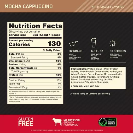 Optimum Nutrition GOLD STANDARD 100% WHEY™ Mocha Cappuccino 2 lb (28 Servings) Slovenija | SRE-807341