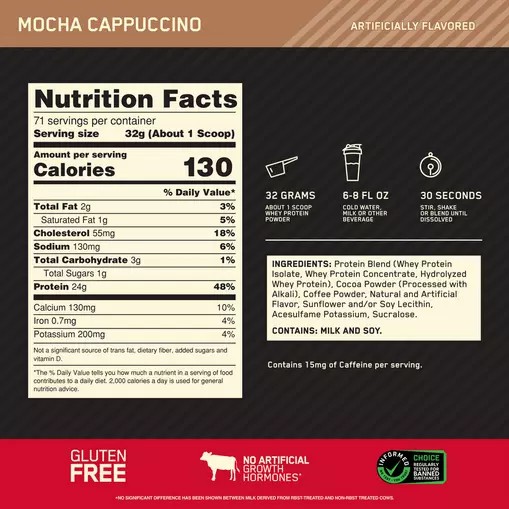 Optimum Nutrition GOLD STANDARD 100% WHEY™ Mocha Cappuccino 5 lb (71 Servings) Slovenija | RUK-325104