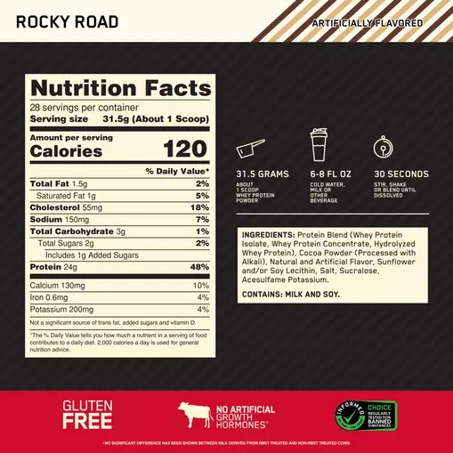 Optimum Nutrition GOLD STANDARD 100% WHEY™ Rocky Road 2 lb (28 Servings) Slovenija | GJA-526798