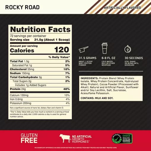 Optimum Nutrition GOLD STANDARD 100% WHEY™ Rocky Road 5 lb (72 Servings) Slovenija | UOV-315469