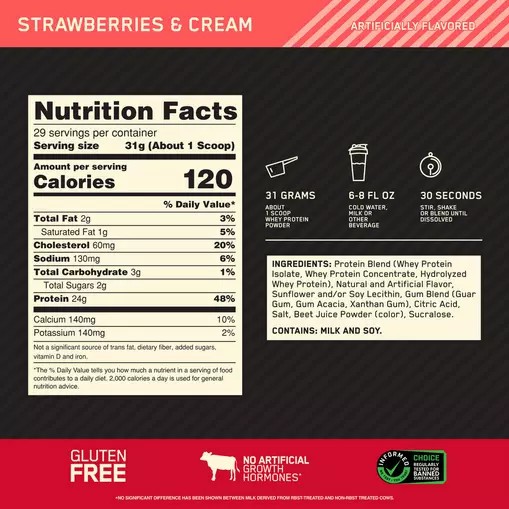 Optimum Nutrition GOLD STANDARD 100% WHEY™ Strawberries & Cream 2 lb (29 Servings) Slovenija | LVX-159062