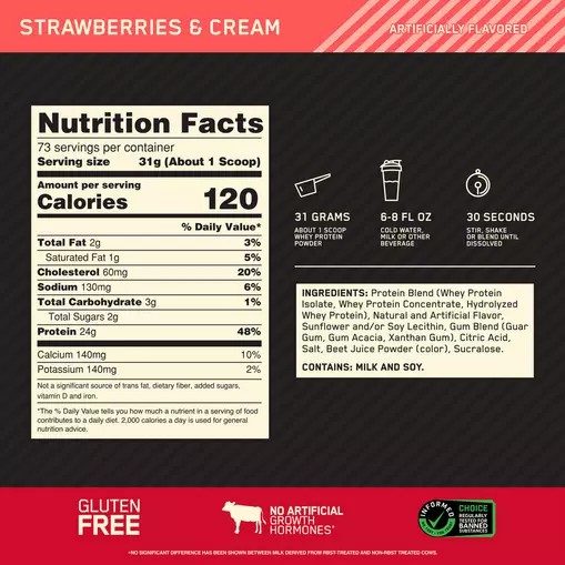 Optimum Nutrition GOLD STANDARD 100% WHEY™ Strawberries & Cream 5 lb (73 Servings) Slovenija | JFR-701456