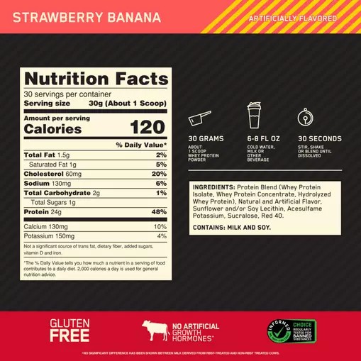 Optimum Nutrition GOLD STANDARD 100% WHEY™ Strawberry Banana 2 lb (30 Servings) Slovenija | LYG-396814