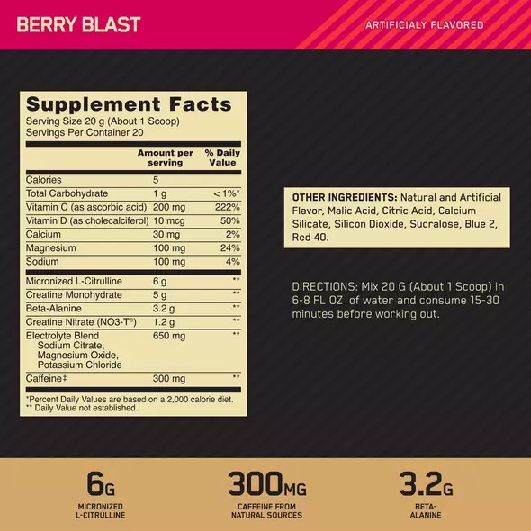 Optimum Nutrition GOLD STANDARD® Pre Advanced Berry Blast 0.88 lb (20 Servings) Slovenija | QAU-136084