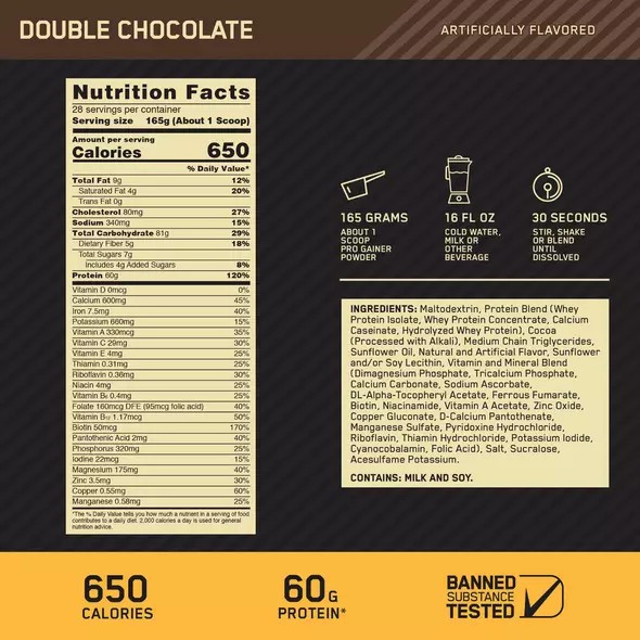 Optimum Nutrition GOLD STANDARD® Pro Gainer Double Chocolate 5.09 lb (14 Servings) Slovenija | CJE-683140