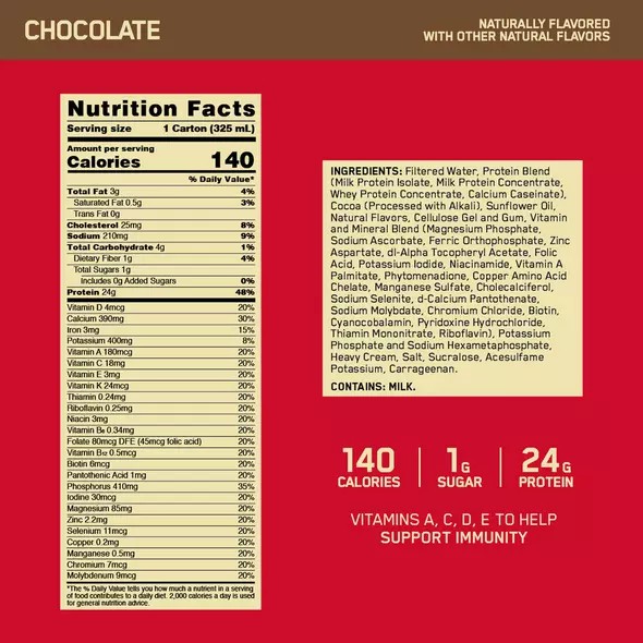 Optimum Nutrition GOLD STANDARD® Ready To Drink Protein Shake Chocolate 12 Cartons (12 Servings) Slovenija | PLJ-397158