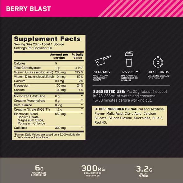 Optimum Nutrition Gold Standard Pre Advanced Berry Blast 20 Serves Slovenija | OXE-685143