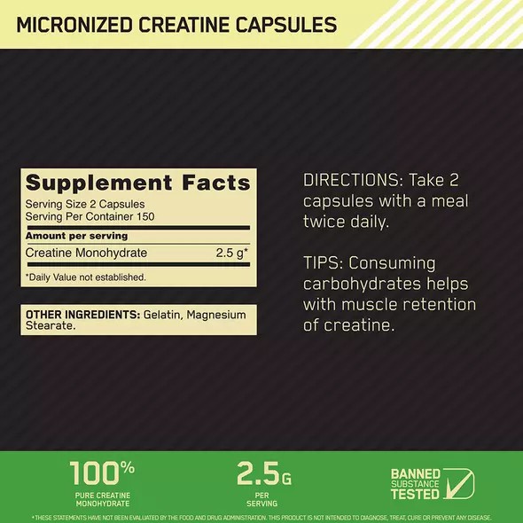 Optimum Nutrition Micronized Creatine Capsules 300 Capsules (150 Servings) Slovenija | UXD-093857