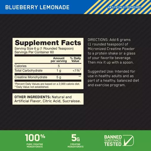 Optimum Nutrition Micronized Creatine Powder Blueberry Lemonade 0.79 lb (60 Servings) Slovenija | RFL-145083