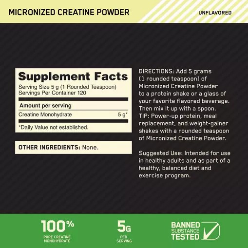 Optimum Nutrition Micronized Creatine Powder Unflavored 1.32 lb (120 Servings) Slovenija | XOS-985137