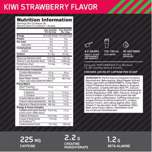 Optimum Nutrition Performance Pre-Workout Kiwi Strawberry 285g Slovenija | ZKX-217609