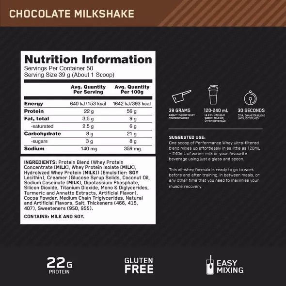 Optimum Nutrition Performance Whey Chocolate 1.95kg Slovenija | BRS-852407