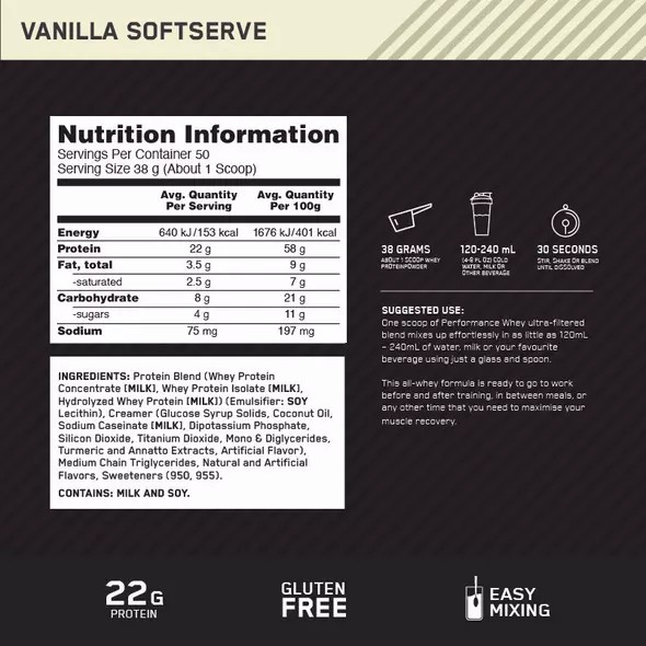 Optimum Nutrition Performance Whey Vanilla 1.95kg Slovenija | QWG-290184