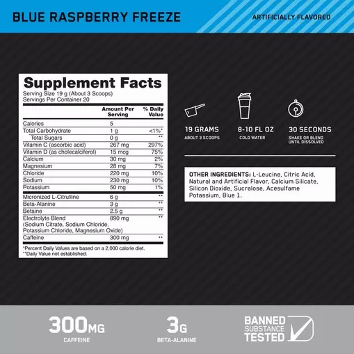 Optimum Nutrition Platinum Igniter Blue Raspberry Freeze 0.84 lb (20 Servings) Slovenija | WNJ-632814