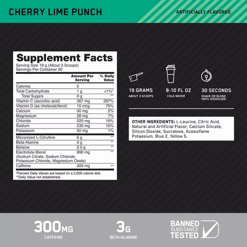 Optimum Nutrition Platinum Igniter Cherry Lime Punch 0.84 lb (20 Servings) Slovenija | HMY-342765