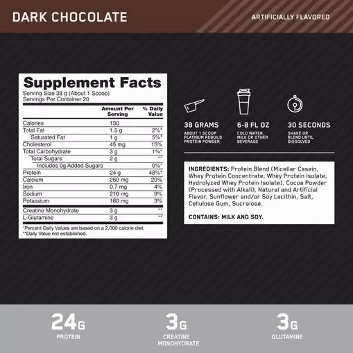 Optimum Nutrition Platinum Rebuild Dark Chocolate 1.67 lb (20 Servings) Slovenija | CNX-364270